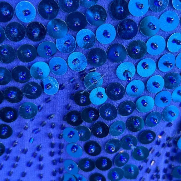 Marquis by Randall Cosco 100% Silk Royal Blue Sequins Beaded Flame Hem Outfit - Picture 7 of 12